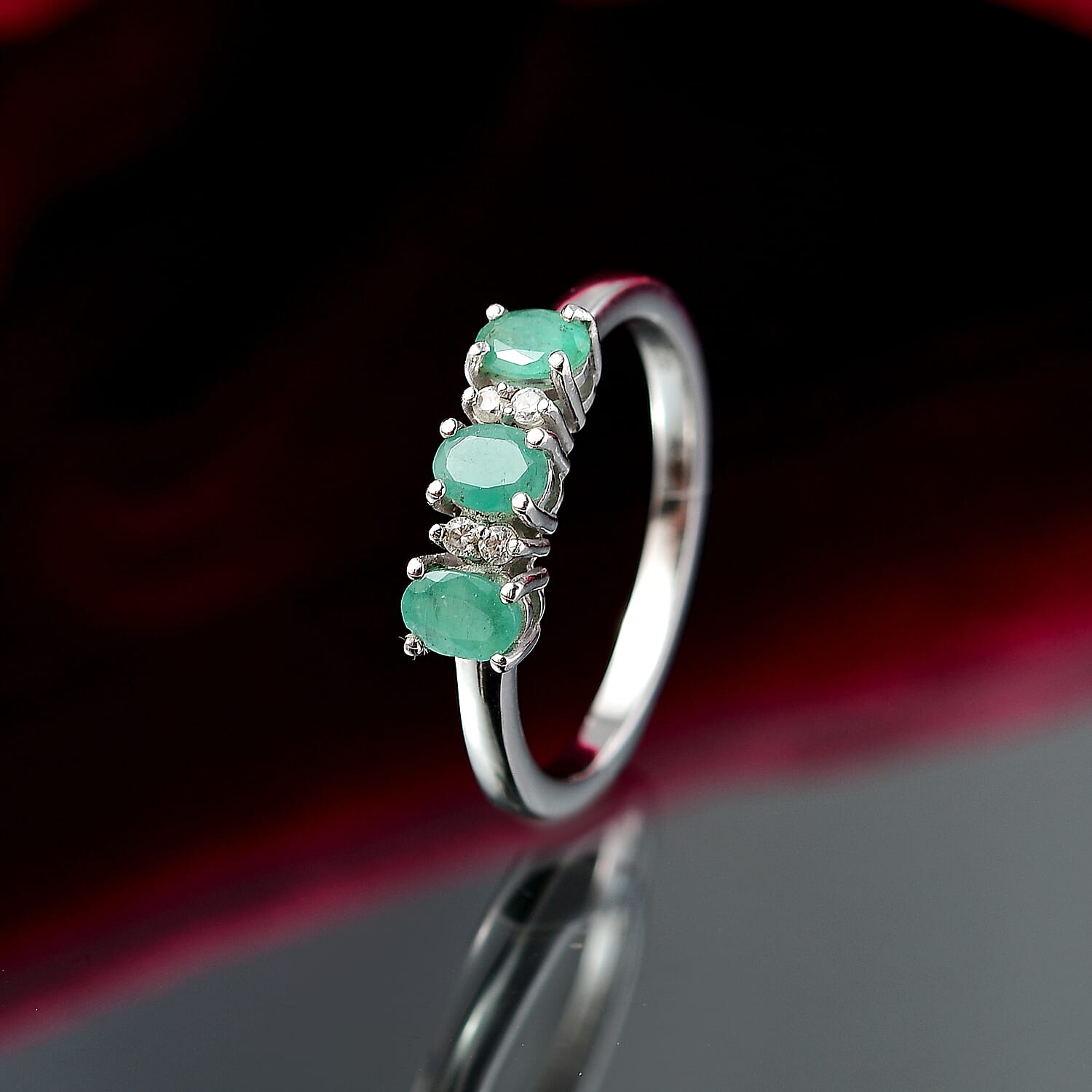 3 Stone Ring in Platinum Overlay Sterling Silver