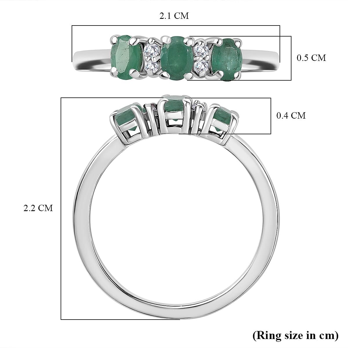 3 Stone Ring in Platinum Overlay Sterling Silver