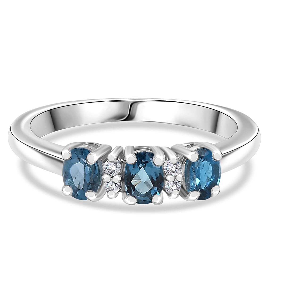 3 Stone Ring in Platinum Overlay Sterling Silver