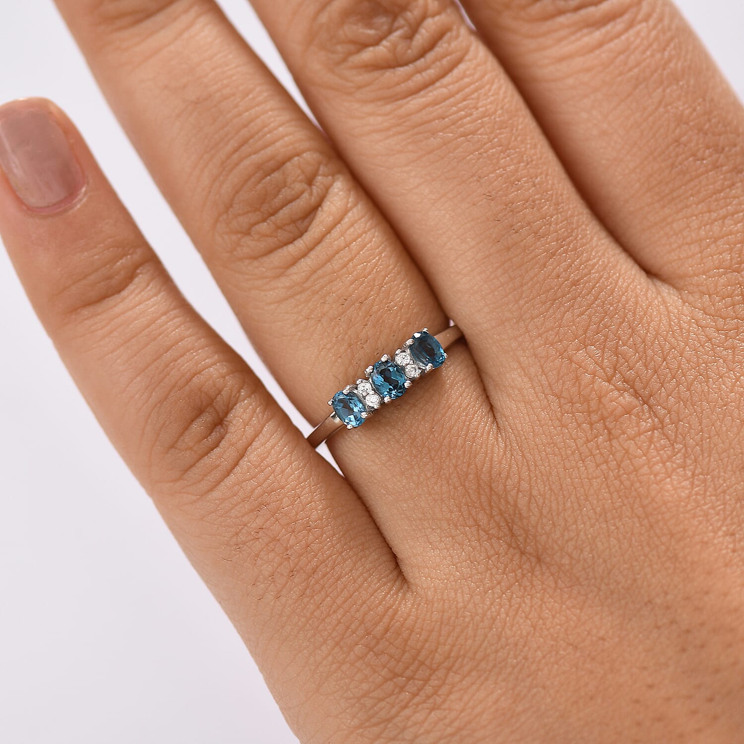 3 Stone Ring in Platinum Overlay Sterling Silver