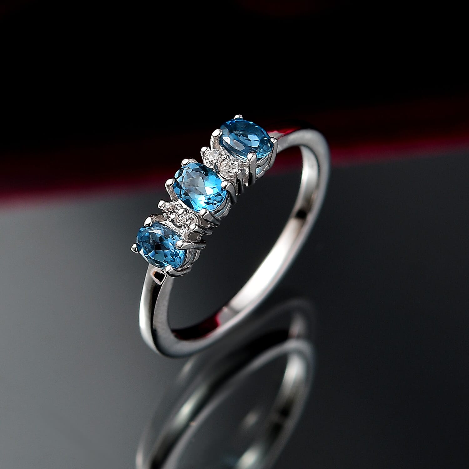 3 Stone Ring in Platinum Overlay Sterling Silver