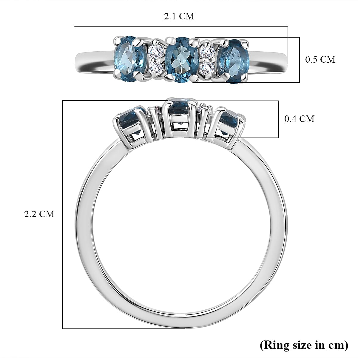 3 Stone Ring in Platinum Overlay Sterling Silver