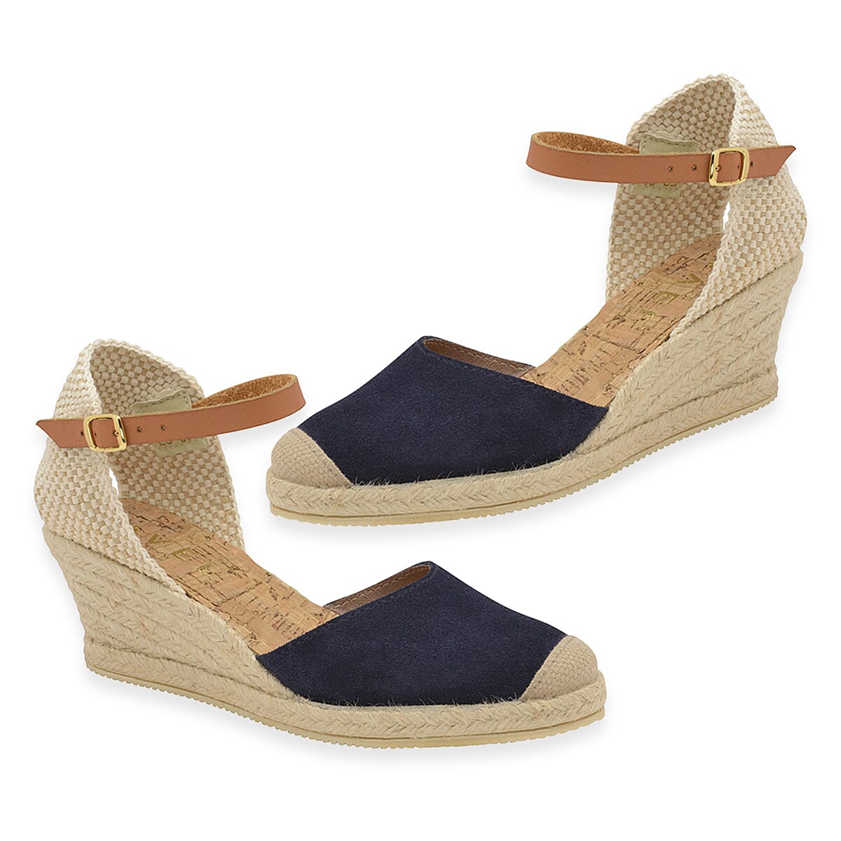 Ravel Suede Leather Espadrille Wedge with Ankle Strap (Size 4) - Navy