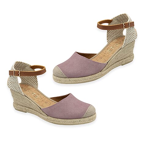 Ravel Suede Leather Spanish Espadrille Wedge with Ankle Strap (Size 5) - Lilac