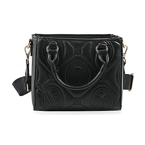 Heart and Soul Valentino Orlandi Quilted Top Handle Shoulder Bag with Adjustable Strap - Black