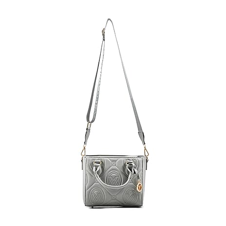 Heart and Soul Valentino Orlandi Quilted Top Handle Shoulder Bag with Adjustable Strap - Light Grey