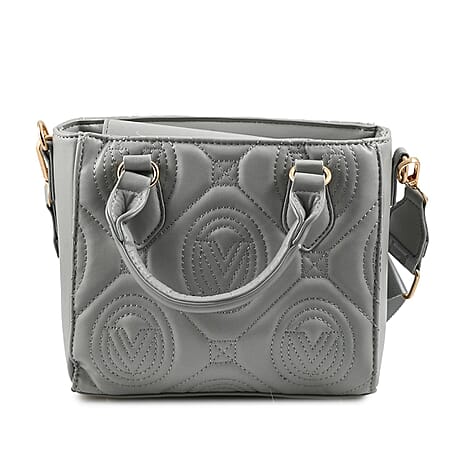 Heart and Soul Valentino Orlandi Quilted Top Handle Shoulder Bag with Adjustable Strap - Light Grey