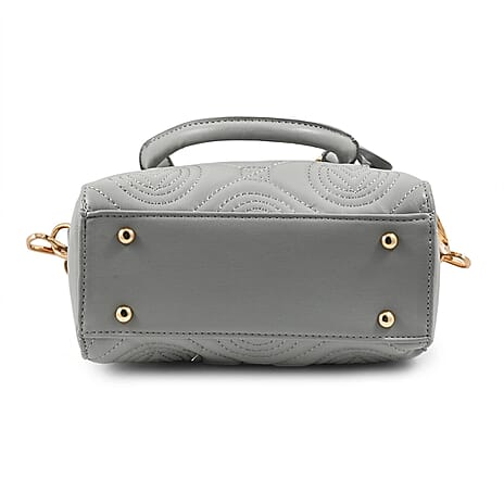 Heart and Soul Valentino Orlandi Quilted Top Handle Shoulder Bag with Adjustable Strap - Light Grey
