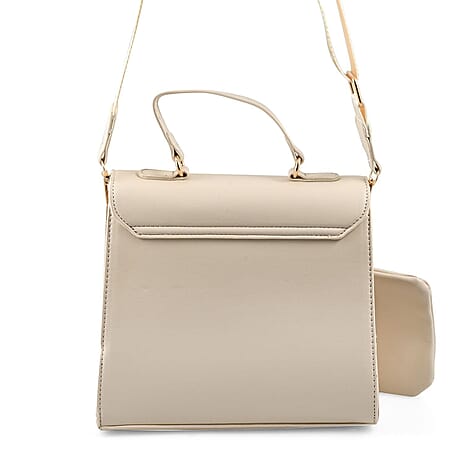 Heart and Soul Elegant Valentino Orlandi V Logo Satchel Bag with Adjustable Strap & Wallet - Taupe