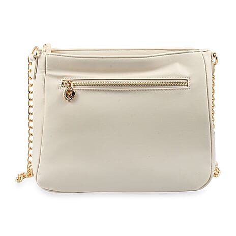 Heart and Soul Valentino Orlandi Elegant Quilted Crossbody Bag with V Logo - Cream