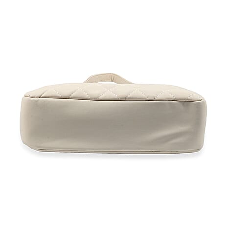 Heart and Soul Valentino Orlandi Elegant Quilted Crossbody Bag with V Logo - Cream