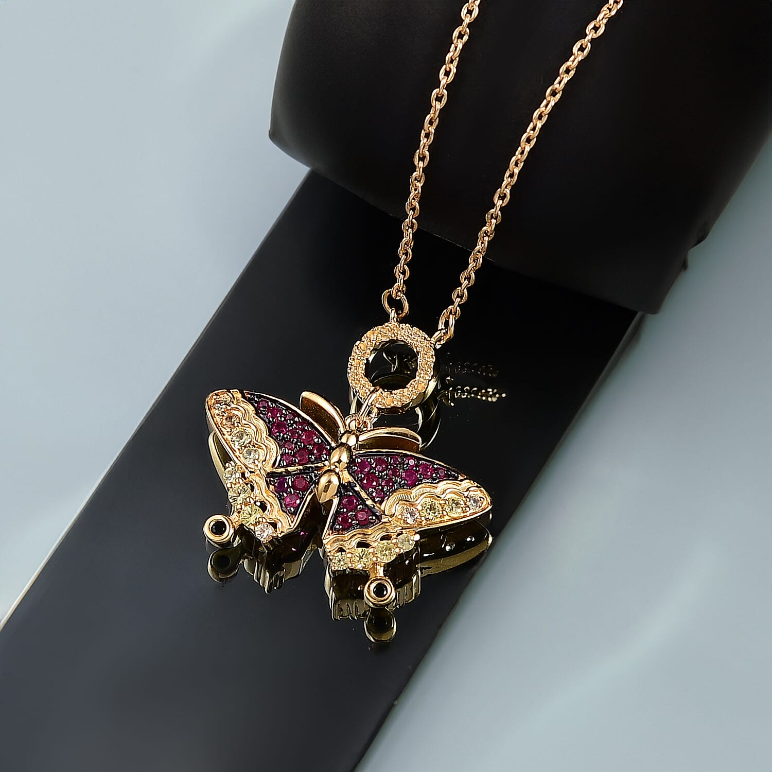 GP - Italian Garden Collection - Red Sapphire & Multi Gemstones Necklace (Size - 20) in 18K Vermeil Yellow Gold Plated Sterling Silver