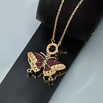 GP Italian Garden Collection - Red Sapphire, Multi Gemstones Butterfly Necklace (Size - 20) in 18K Vermeil Yellow Gold Over Sterling Silver