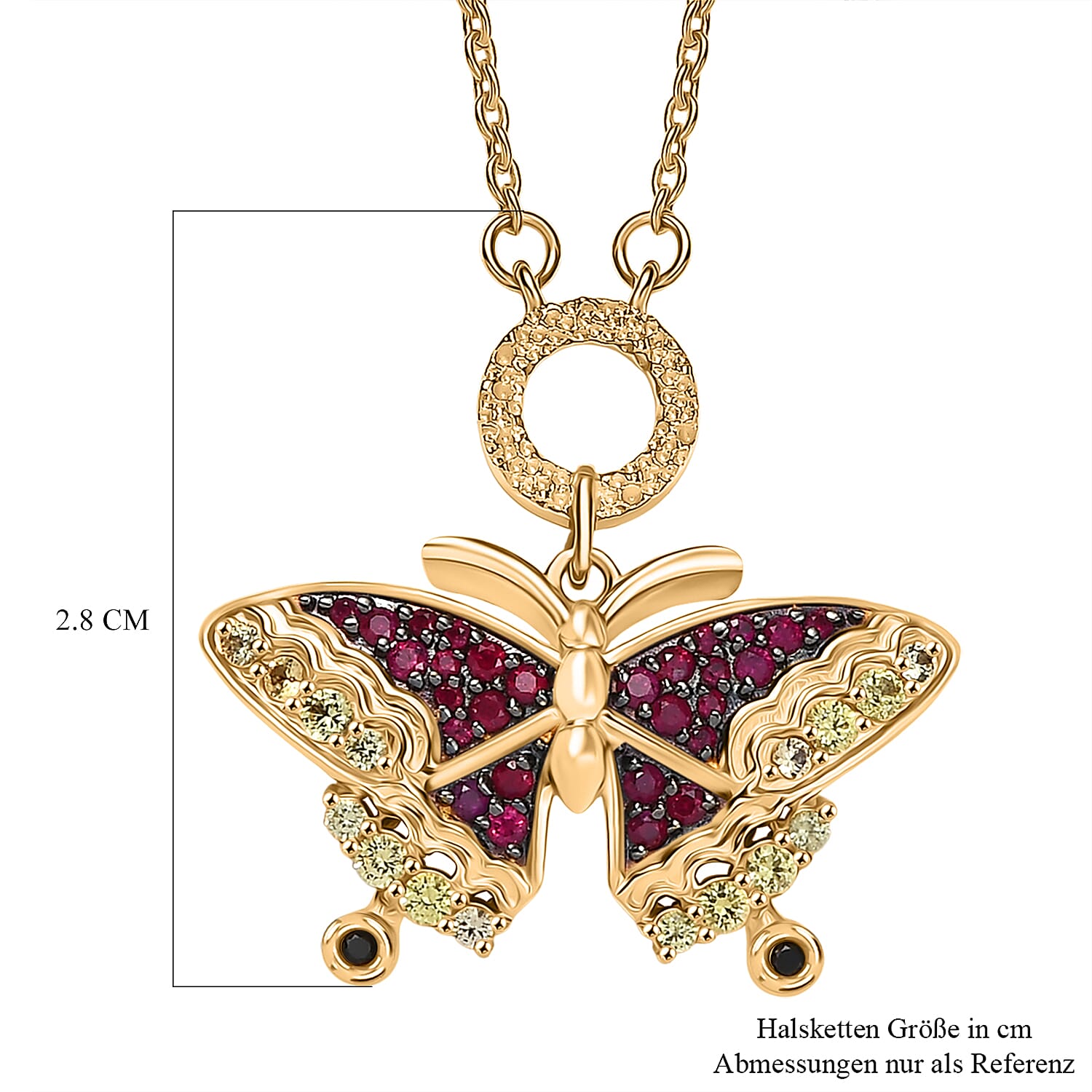 GP - Italian Garden Collection - Red Sapphire & Multi Gemstones Necklace (Size - 20) in 18K Vermeil Yellow Gold Plated Sterling Silver
