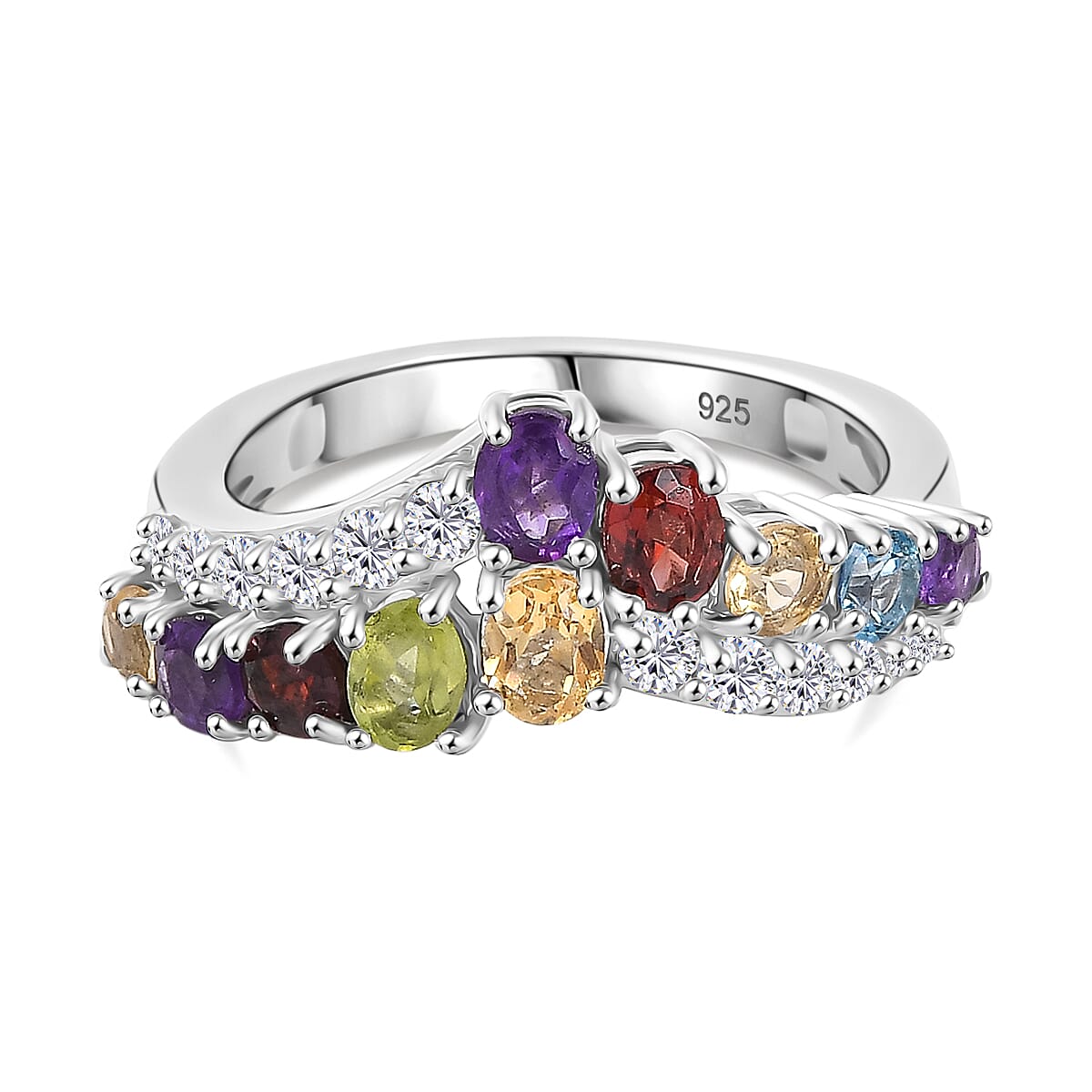 African Amethyst, Multi Gemstones Main Stone With Side Stone Ring in Rhodium OverlaySterling Silver  1.950  Ct.