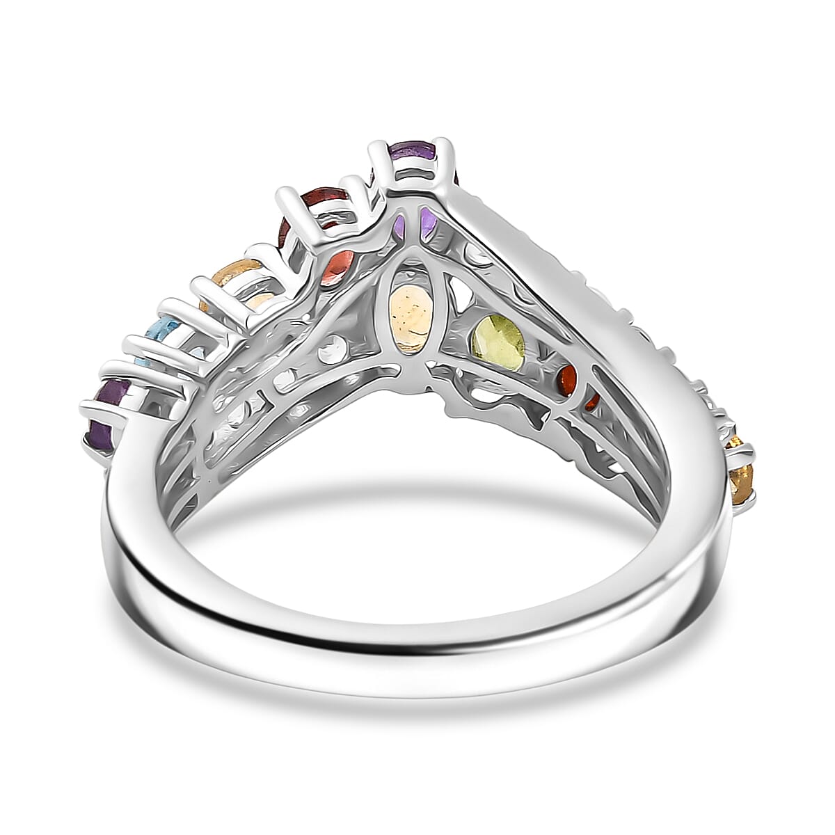 African Amethyst, Multi Gemstones Main Stone With Side Stone Ring in Rhodium OverlaySterling Silver  1.950  Ct.