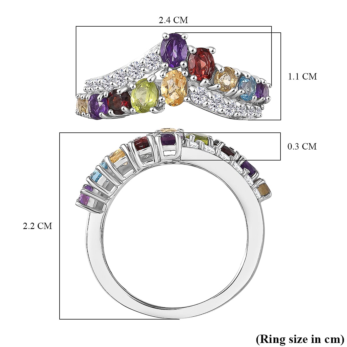 African Amethyst, Multi Gemstones Main Stone With Side Stone Ring in Rhodium OverlaySterling Silver  1.950  Ct.