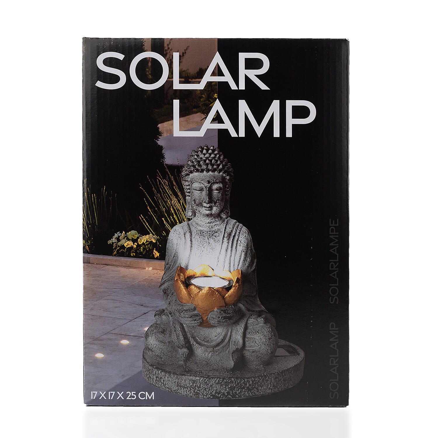 Meditating Buddha Solar Decorative Light - Grey with Rusty Gold Lotus Candle Holder Meditating Buddha Solar Decorative Light - Grey with Rusty Gold Lotus Candle Holder