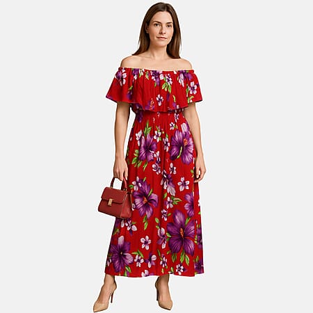 Cotton Knitted Midi  - Red