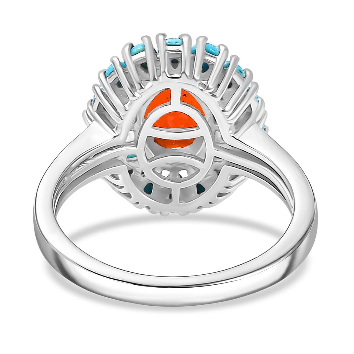 Fire Opal & Sleeping Beauty Turquoise Ring in Rhodium Overlay Sterling Silver 1.80 Ct.