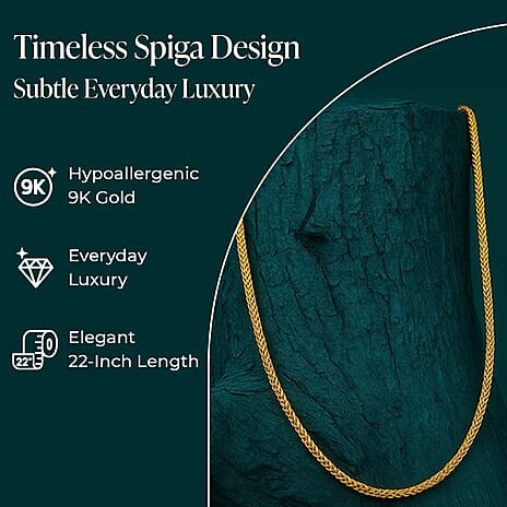 - 9K Yellow Gold Spiga Necklace (Size 18) with Lobster Clasp