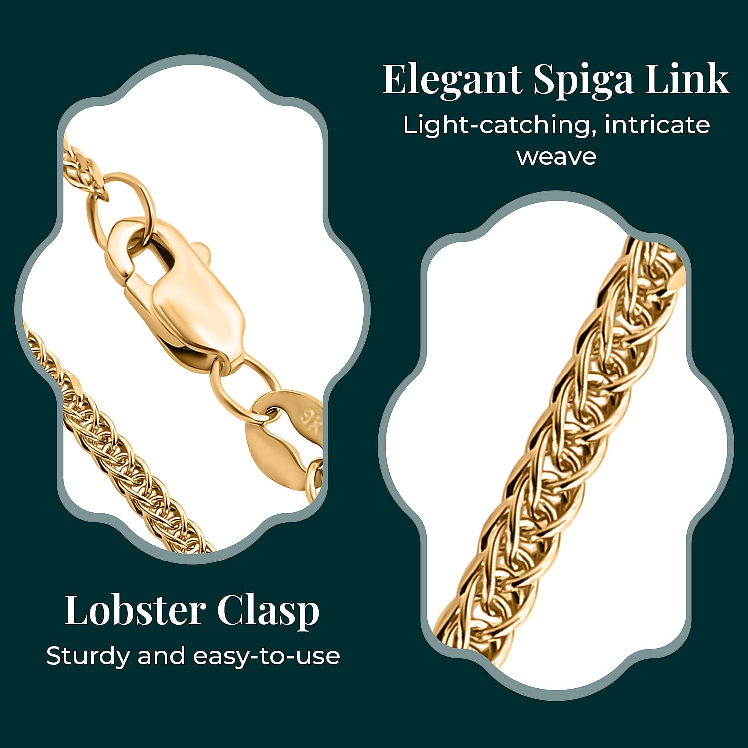 9K Yellow Gold Spiga Necklace (Size - 24) with Lobster Clasp