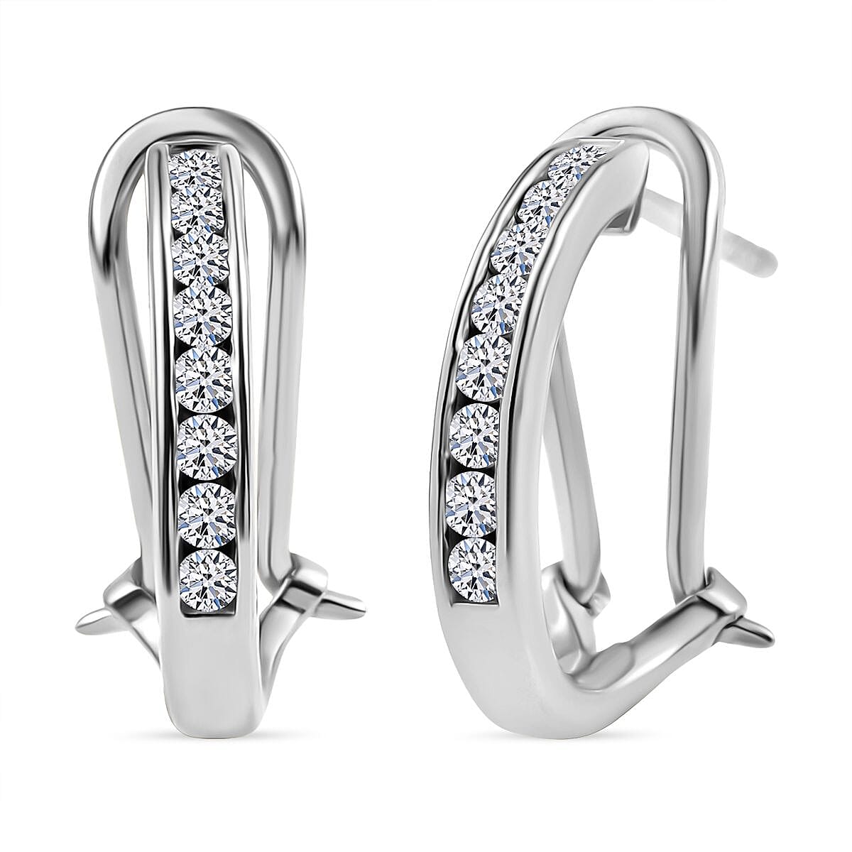 Luxuriant Diamond Lab Grown Diamond (SI-G-H) J Hoop Half Hoop Earring in Rhodium Overlay Sterling Silver. 0.500ct