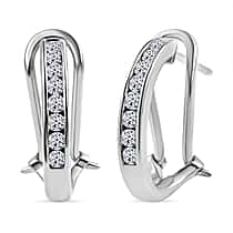 LUXURIANT Lab Grown Diamond (SI-G/H) J Hoop Half Hoop Earring in Rhodium Overlay Sterling Silver