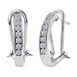 LUXURIANT Lab Grown Diamond (SI-G/H) J Hoop Half Hoop Earring in Rhodium Overlay Sterling Silver
