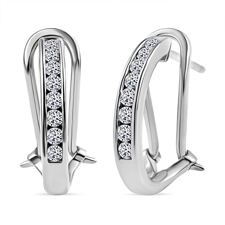 Luxuriant Diamond Lab Grown Diamond (SI-G-H) J Hoop Half Hoop Earring in Rhodium Overlay Sterling Silver. 0.500ct