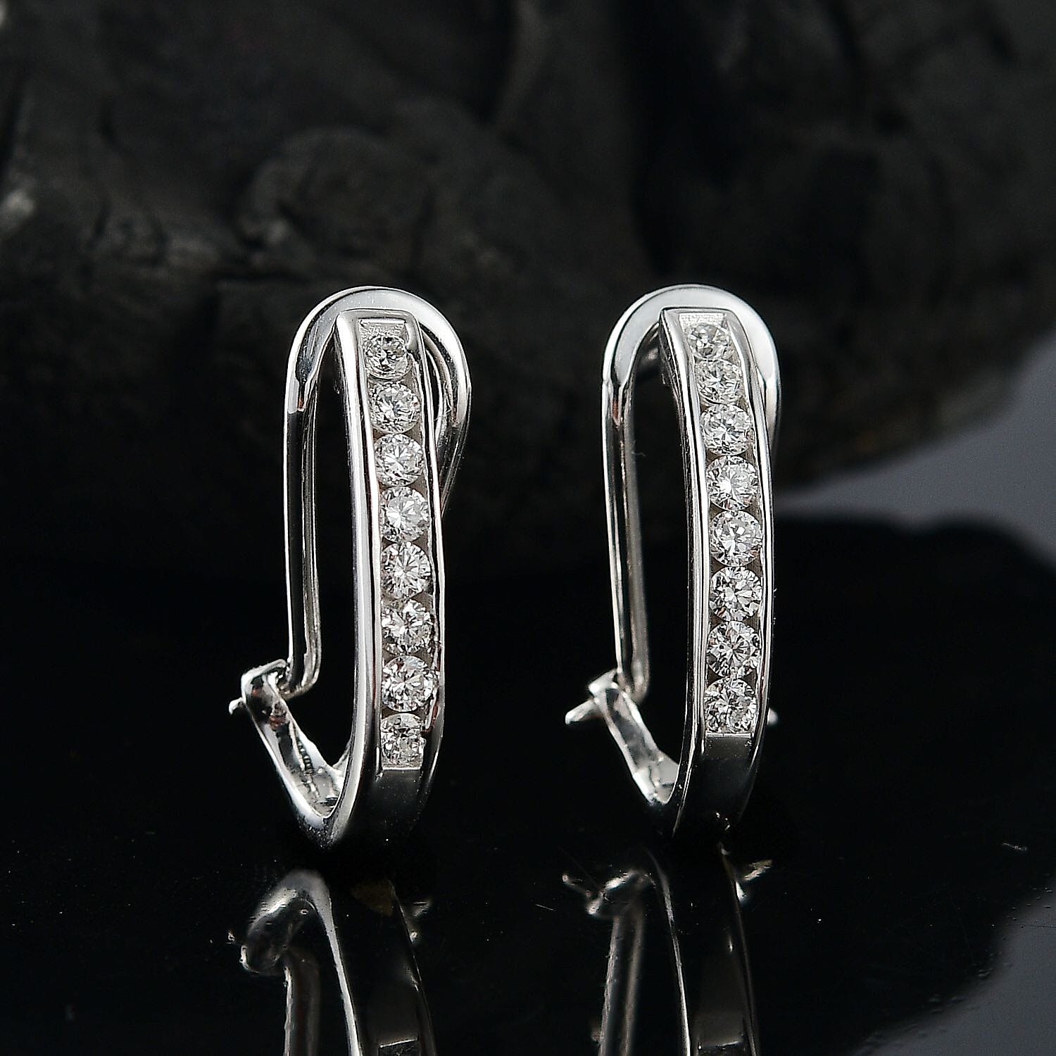 Luxuriant Diamond Lab Grown Diamond (SI-G-H) J Hoop Half Hoop Earring in Sterling Silver