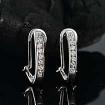 LUXURIANT Lab Grown Diamond (SI-G/H) J Hoop Half Hoop Earring in Rhodium Overlay Sterling Silver