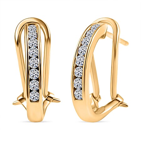 LUXURIANT Lab Grown Diamond (SI-G/H) J Hoop Half Hoop Earring in 18K Vermeil Yellow Gold Plated Sterling Silver LUXURIANT Lab Grown Diamond (SI-G/H) J Hoop Half Hoop Earring in 18K Vermeil Yellow Gold Plated Sterling Silver