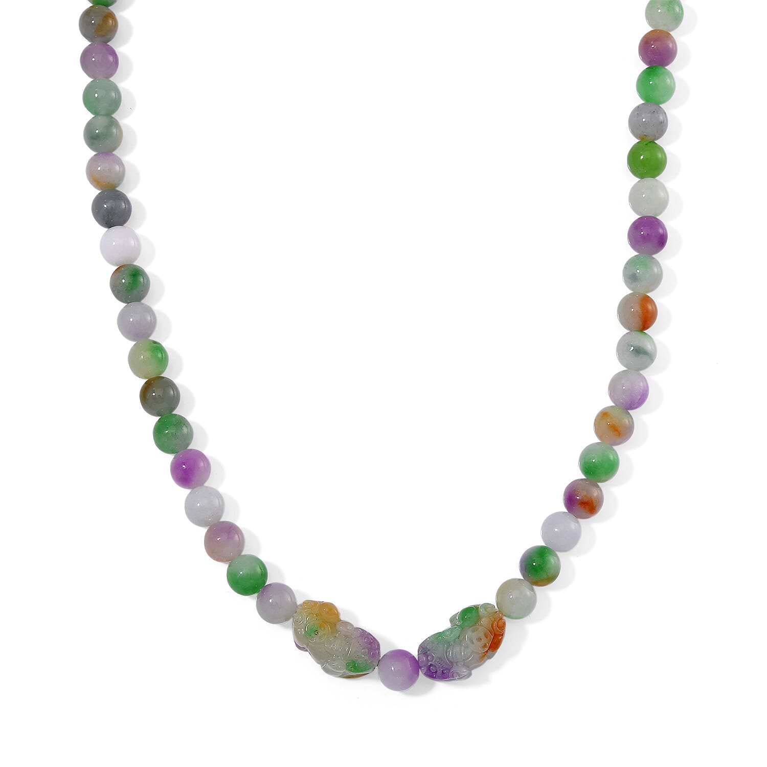Enhanced Multi Jade Pixiu Necklace (Size - 20) in Yellow Gold Plated Sterling Silver 400.00 Ct.