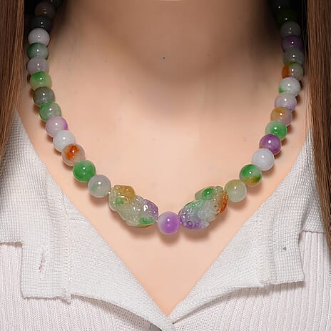 Enhanced Multi Jade Pixiu Necklace (Size - 20) in Yellow Gold Plated Sterling Silver 400.00 Ct.