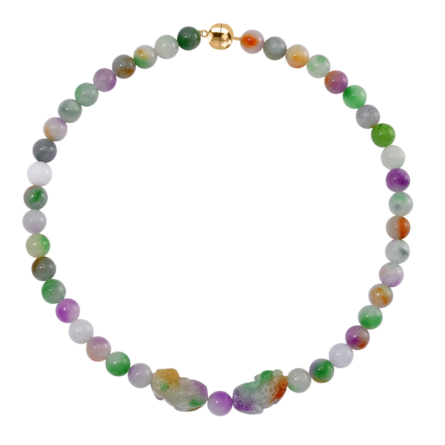 Enhanced Multi Jade Pixiu Necklace (Size - 20) in Yellow Gold Plated Sterling Silver 400.00 Ct.