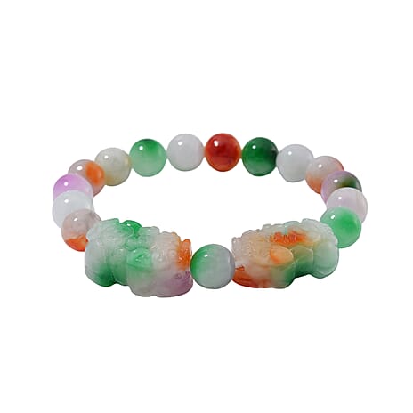 Enhanced Multi Color Jade Stone Stretchable Bracelet 210.00 Ct.