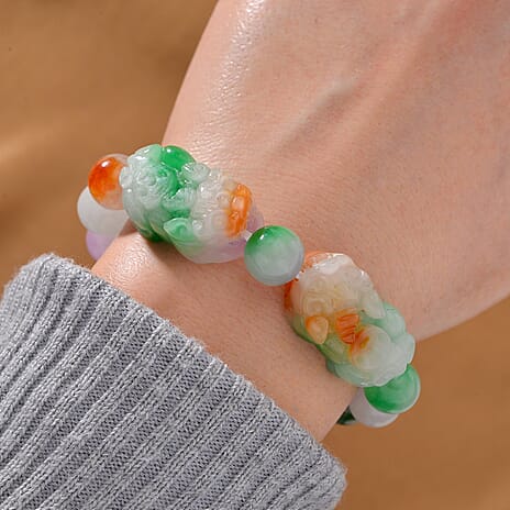 Enhanced Multi Color Jade Stone Stretchable Bracelet 210.00 Ct.