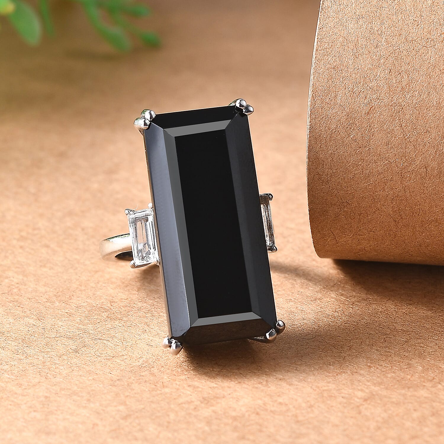 Black Spinel & White Topaz Solitaire Ring 31.01 Ct.