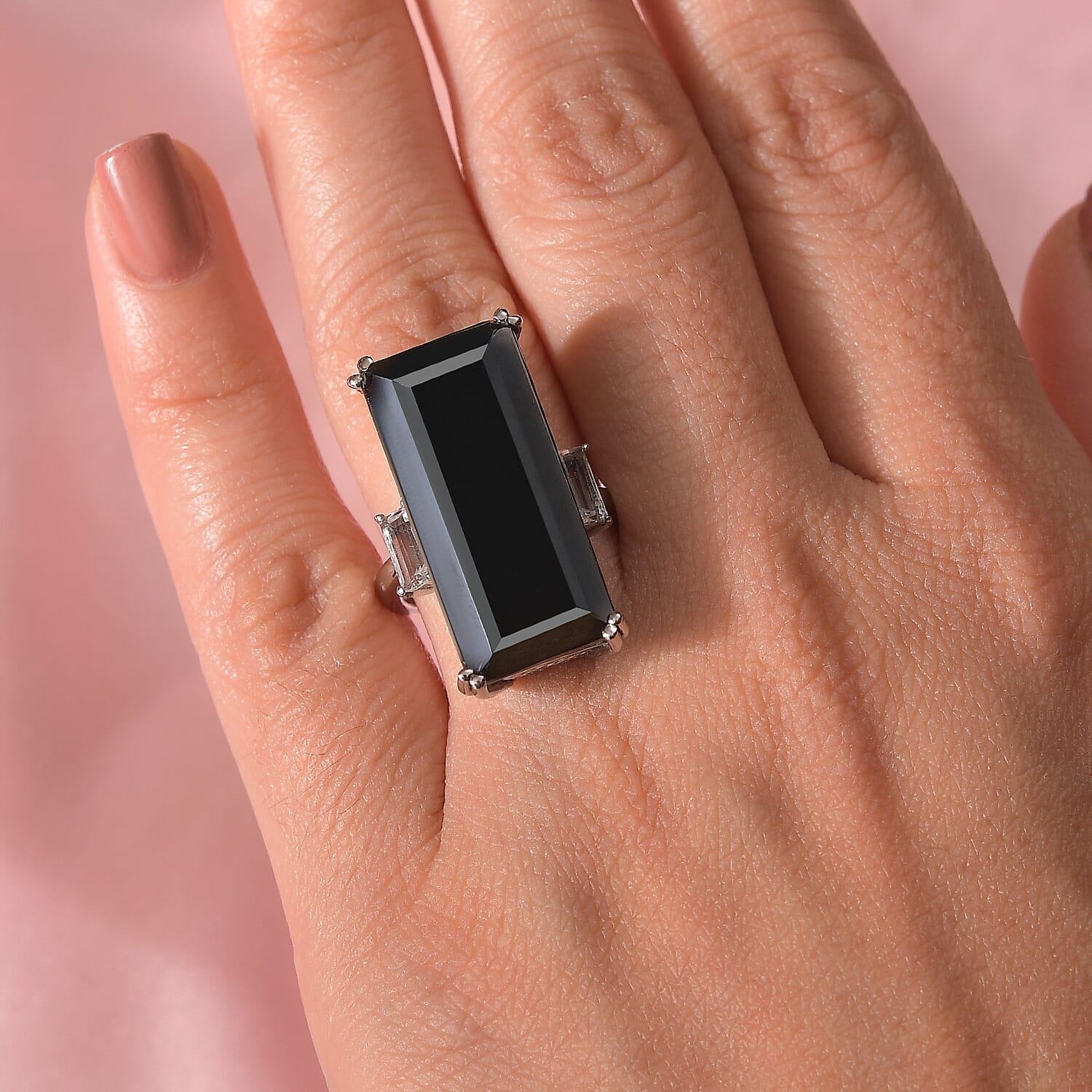 Black Spinel & White Topaz Solitaire Ring 31.01 Ct.