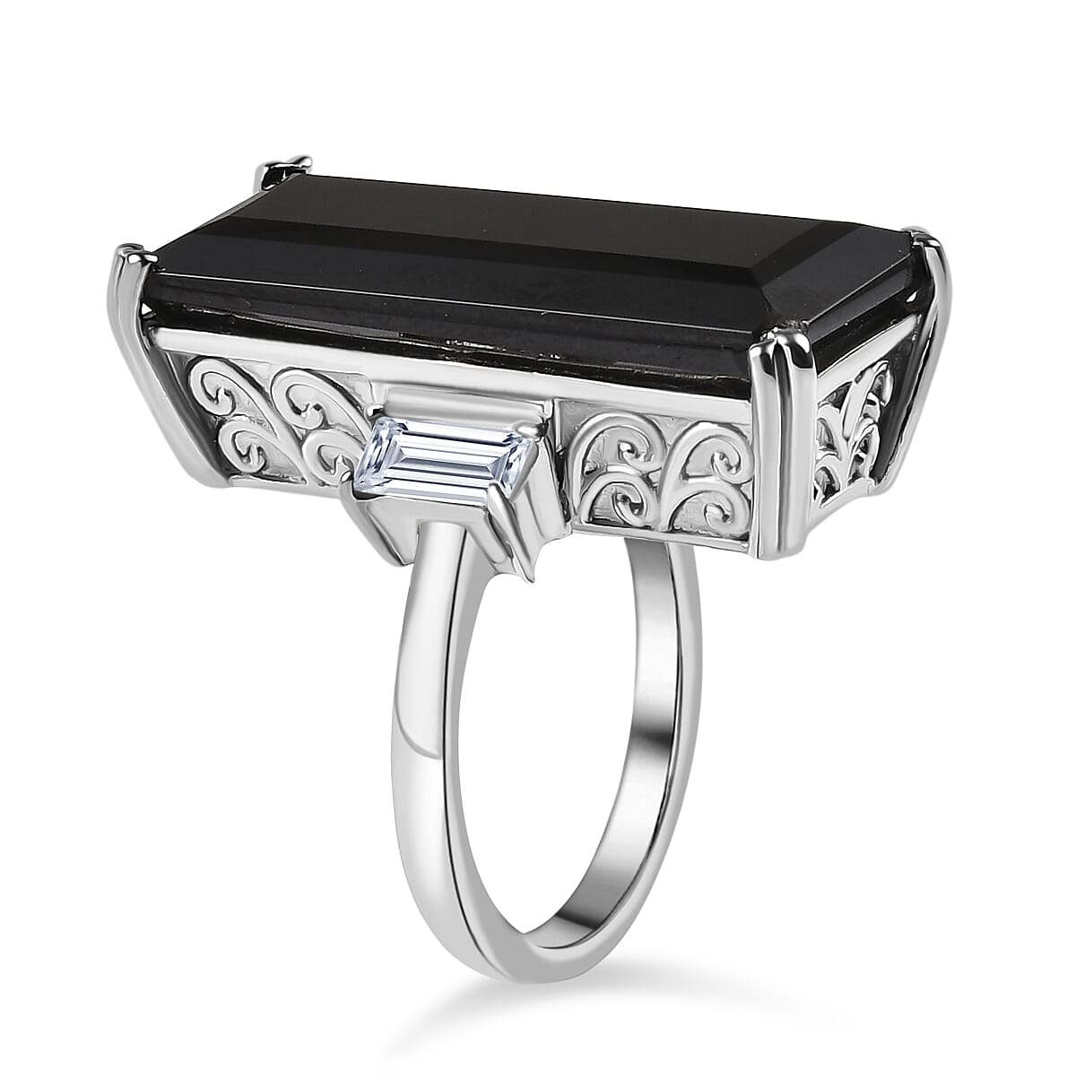 Black Spinel & White Topaz Solitaire Ring 31.01 Ct.