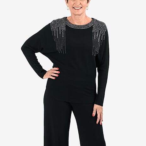 SHOWSTOPPER DIAMANTE COLLECTION - Chilli Charm Diamante Knit Jumper (Size - M-L 10 TO 16) - Black