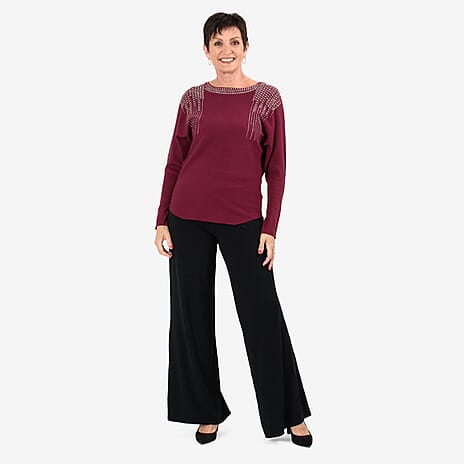 Chilli Charm Diamante Knit Jumper (Size - M-L) - Plum