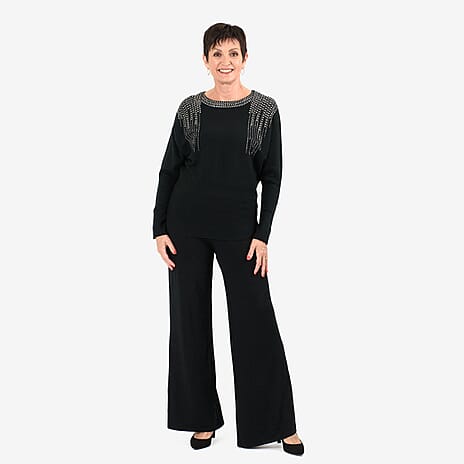 Chilli Charm Diamante Knit Jumper (Size - L-XL) - Black