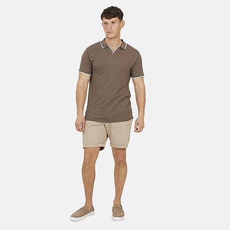 Brave Soul Mens Cotton Open Collar Polo T-Shirt (Size S) - Taupe