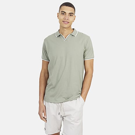 Brave Soul Mens Cotton Open Collar Polo T-Shirt (Size S) - Sage