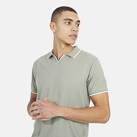Brave Soul Mens Cotton Open Collar Polo T-Shirt (Size S) - Sage