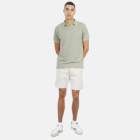 Brave Soul Mens Cotton Open Collar Polo T-Shirt (Size S) - Sage