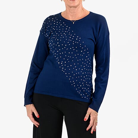 Mudflower Diagonal Heatsealed Diamonte Jumper (Size L) - Navy