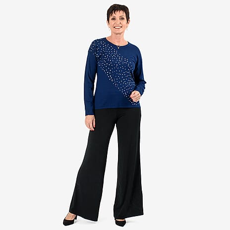 THE DIAMANTE LUXURY - Mudflower Diagonal Heatsealed Diamonte Jumper (Size S) - Navy